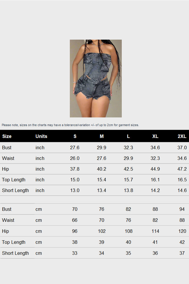 Denim Slit Elastic Shorts Set Lavish Daily