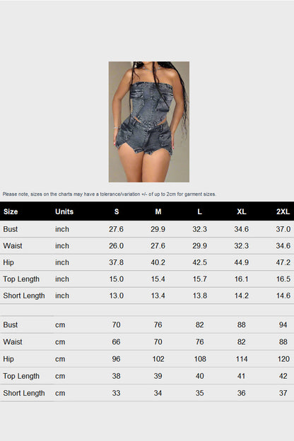 Denim Slit Elastic Shorts Set Lavish Daily