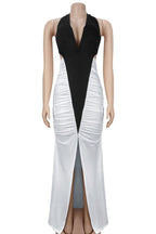 Two Tone Open Back Halter Maxi Dress Lavish Daily