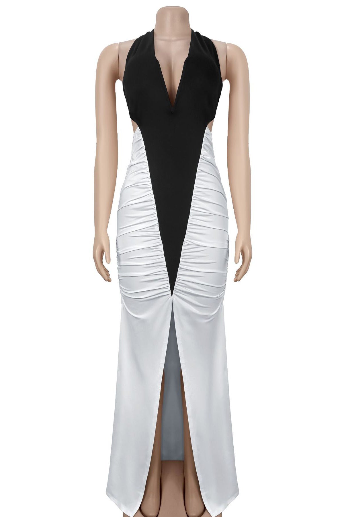 Two Tone Open Back Halter Maxi Dress Lavish Daily