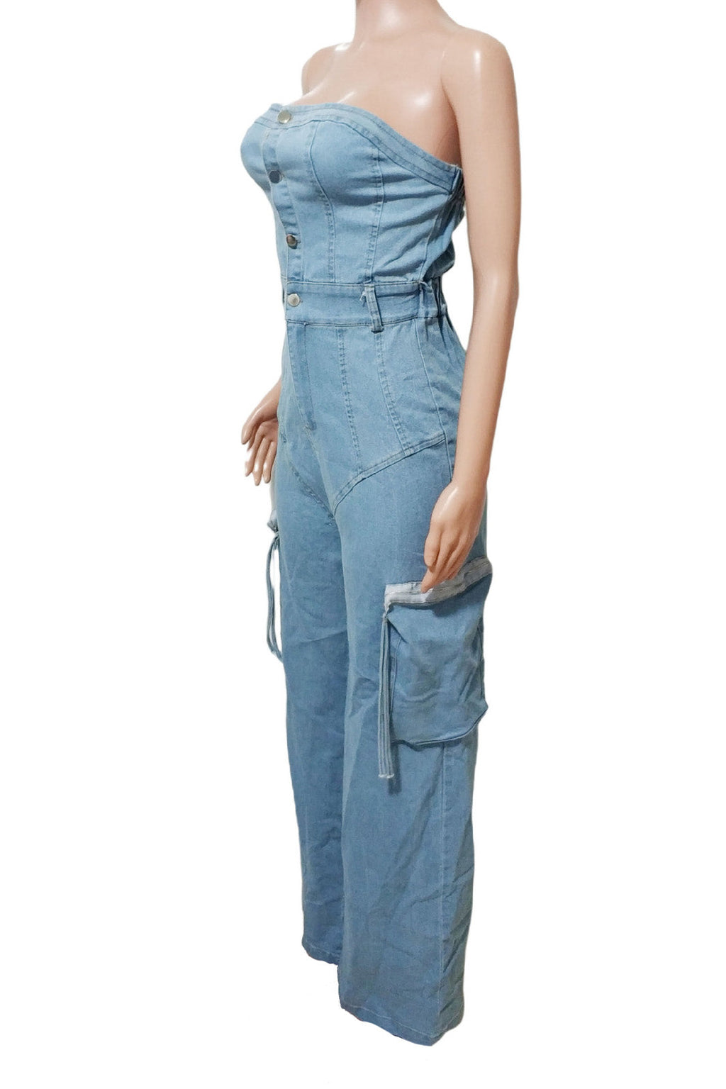 Slim Fit Strapless Denim Jumpsuit Lavish Daily