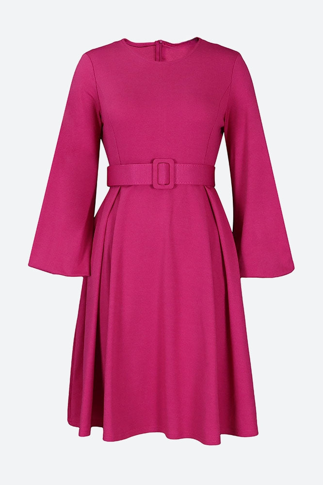 Crew-Neck Long Sleeve High Waisted Dress Lavish Daily