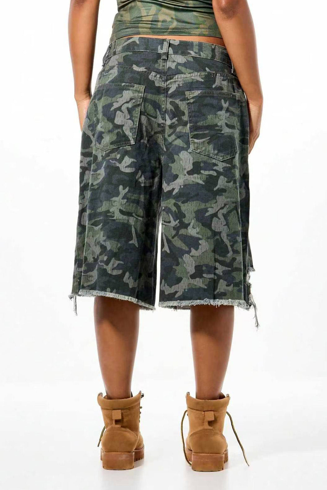 Oversized Grommet Distressed Long Shorts Lavish Daily