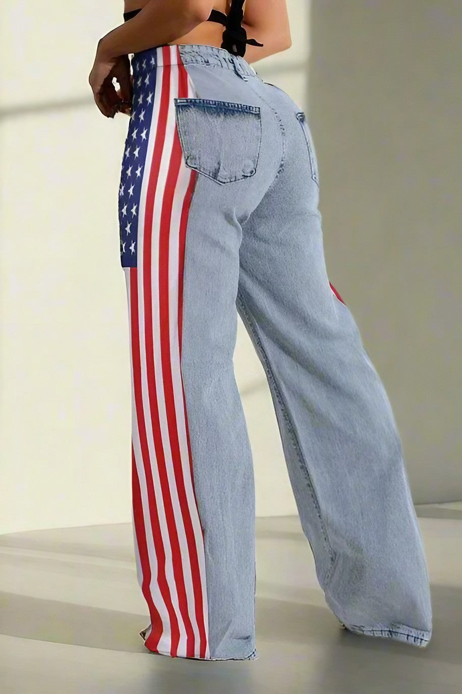 American Flag Print Light Wash Jeans Lavish Daily