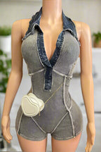 Washed Sleeveless Rompers Lavish Daily