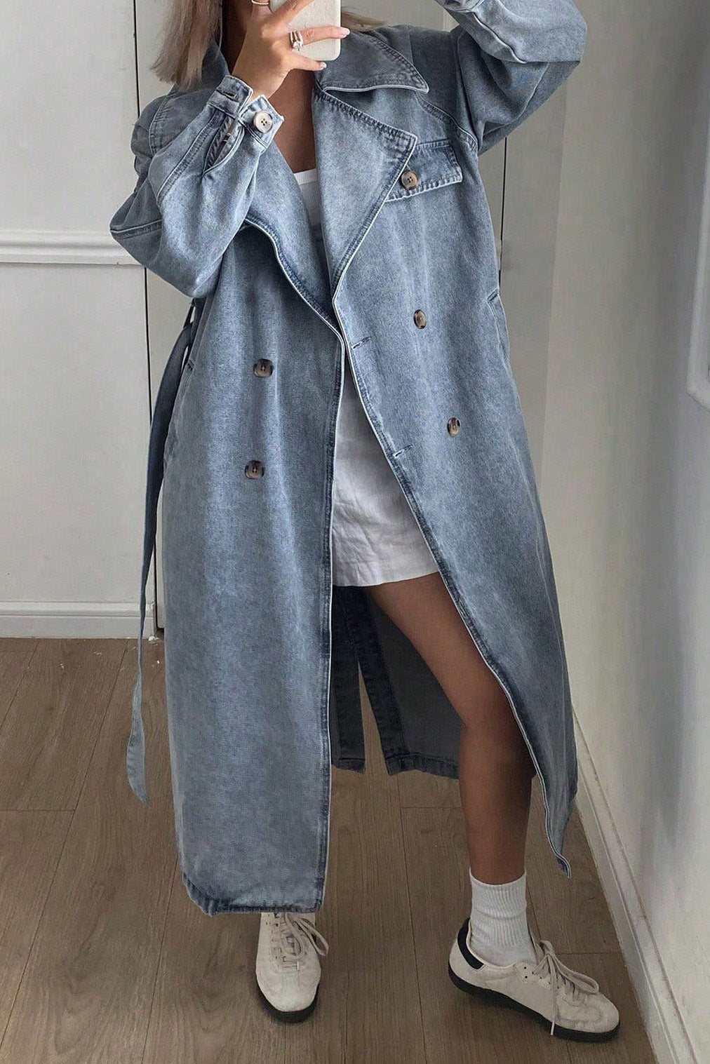 Double-Breasted Denim Trench Lavish Daily
