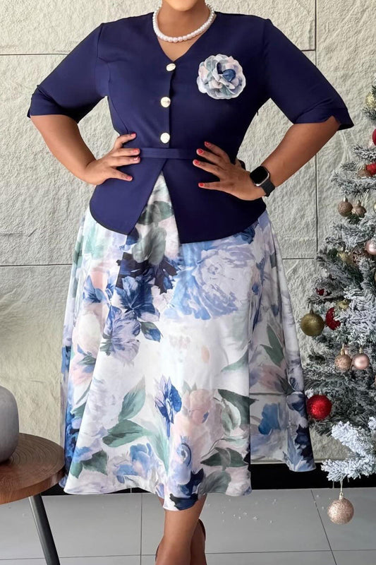 Mock Two-Piece Floral A-Line Dress Lavish Daily