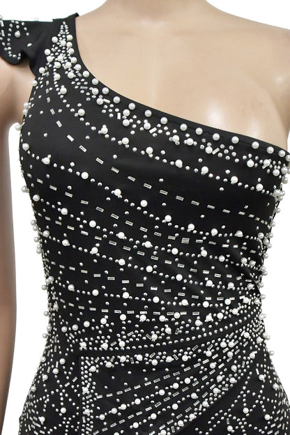 One-Shoulder Rhinestone Maxi Dress Lavish Daily
