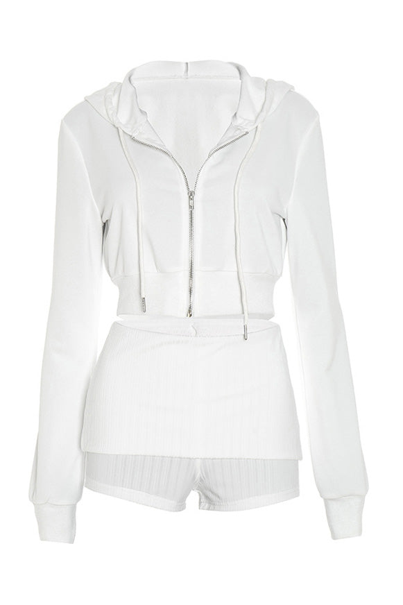 Hooded Zip-Up Sweatshirt & Folded Shorts Set Lavish Daily