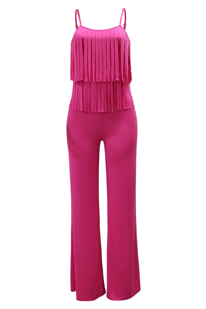 Solid Color Fringe Slim Jumpsuit Lavish Daily