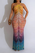 Rainbow Sleeveless Rhinestone Embellished Maxi Dress Lavish Daily