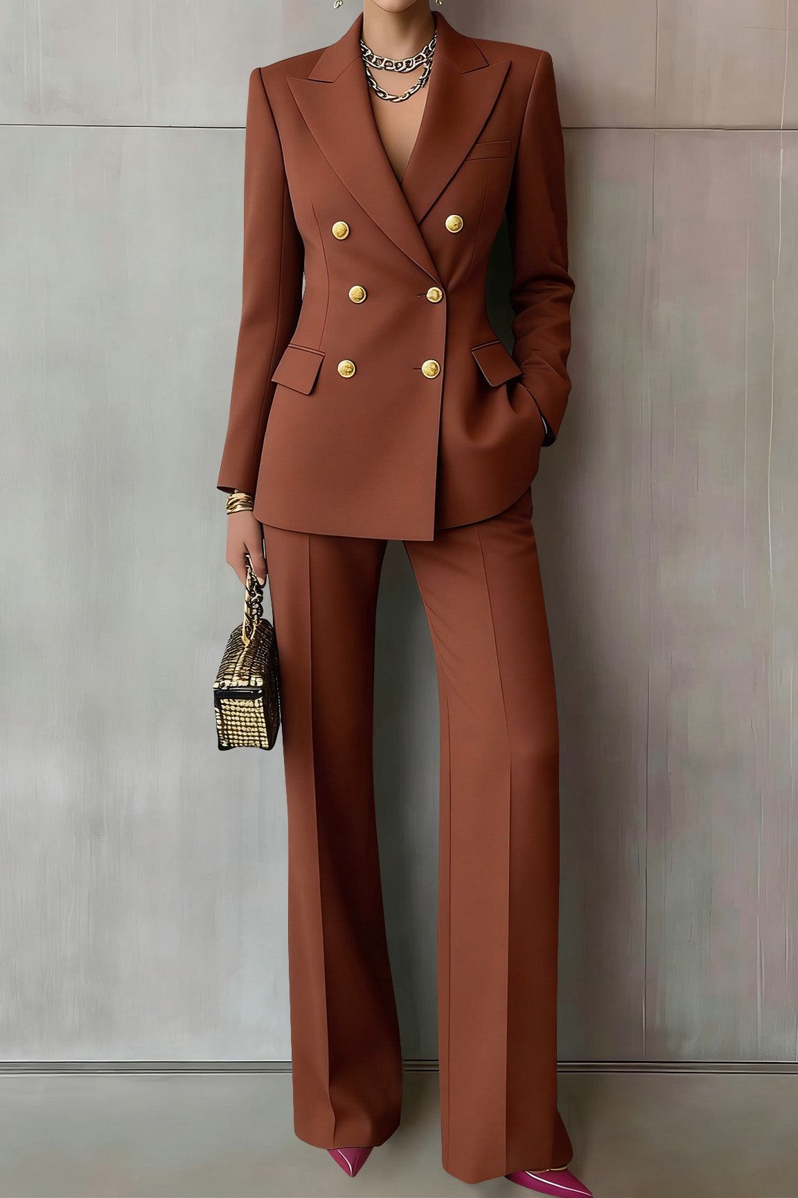Double-Breasted Blazer & Wide-Leg Pants Set Lavish Daily