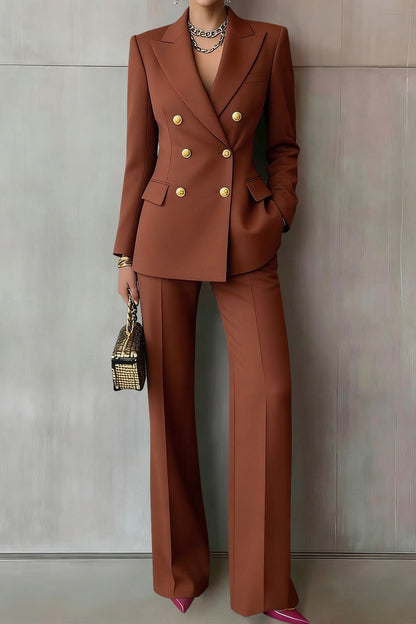 Double-Breasted Blazer & Wide-Leg Pants Set Lavish Daily