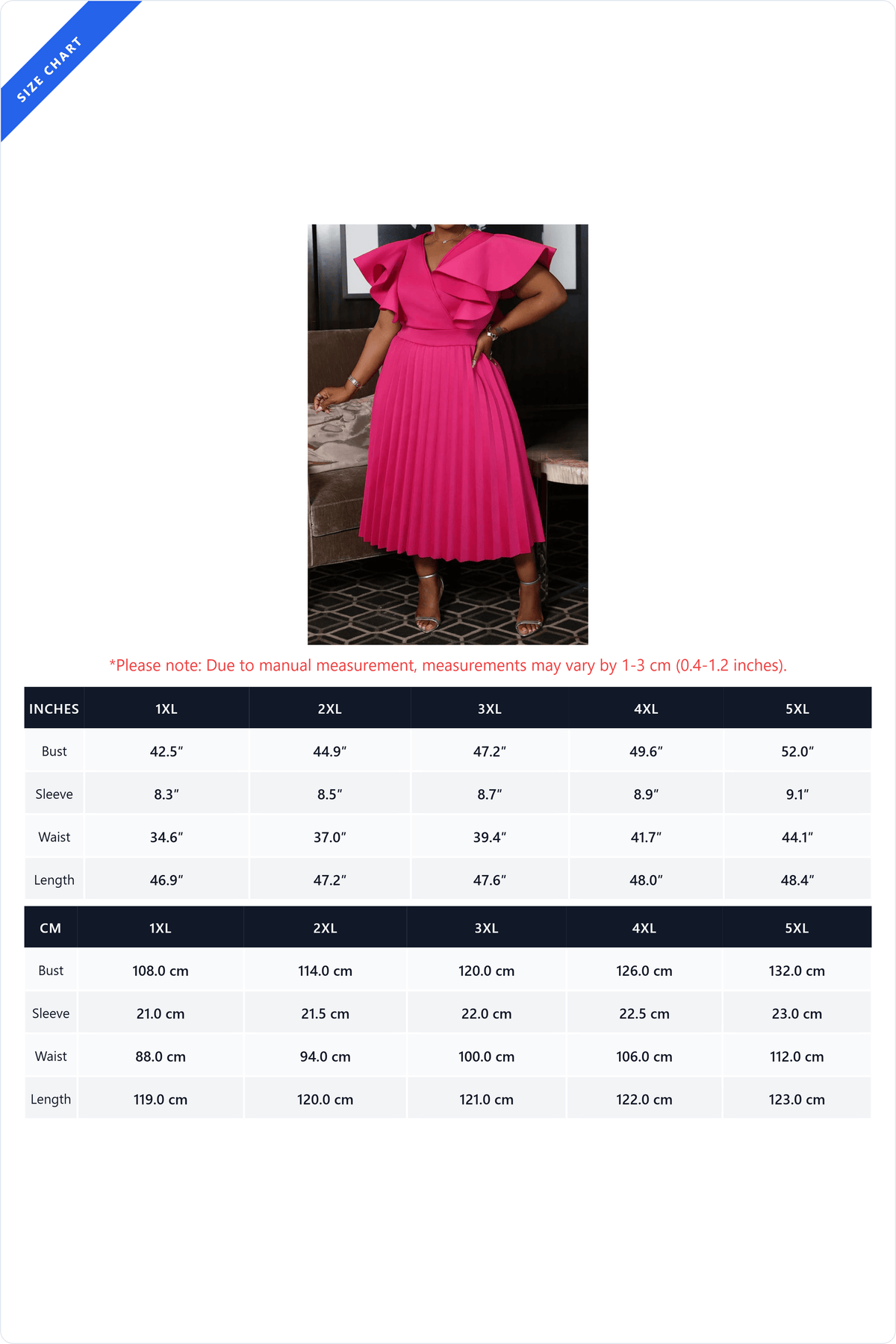 Plus Size Ruffle Sleeve Pleated Dress Lavish Daily