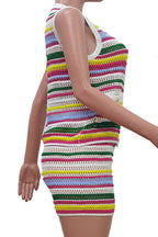 Sleeveless Colorful Striped Knit Shorts Outfit Lavish Daily