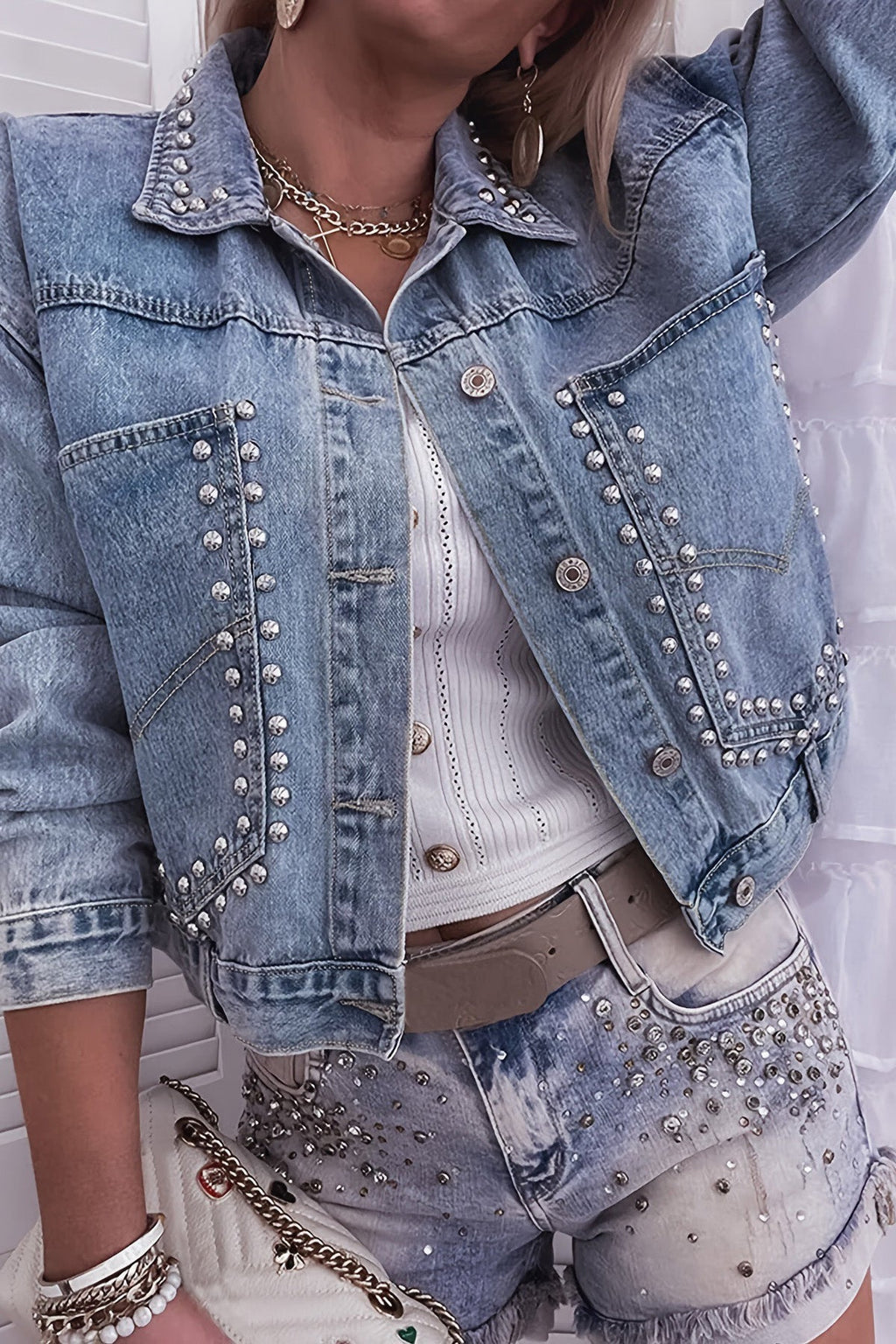Rivet Studded Denim Jacket Lavish Daily