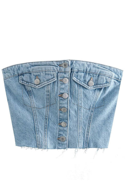 Denim Corset Crop Strapless Tank Lavish Daily