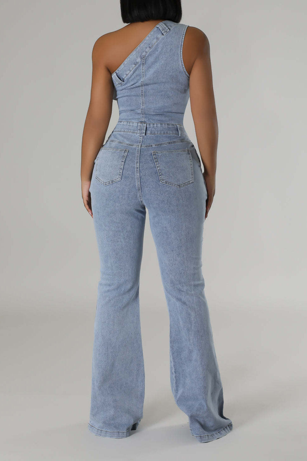 One Shoulder Denim Jumpsuit Lavish Daily