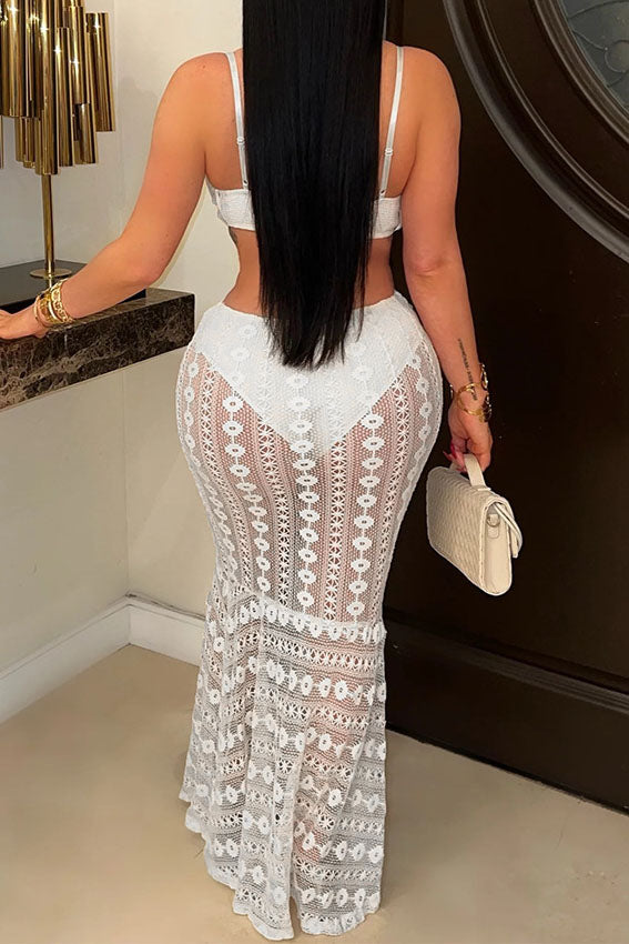 Strapless V-Neck Lace Sheer Bodycon Dress Lavish Daily