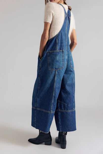 Pleated Wide Leg Denim Overalls Lavish Daily