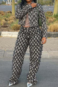 Checkered Denim Jacket & Pants Set Lavish Daily