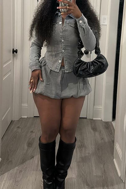 Denim Pleated Mini Skirt Sets Lavish Daily