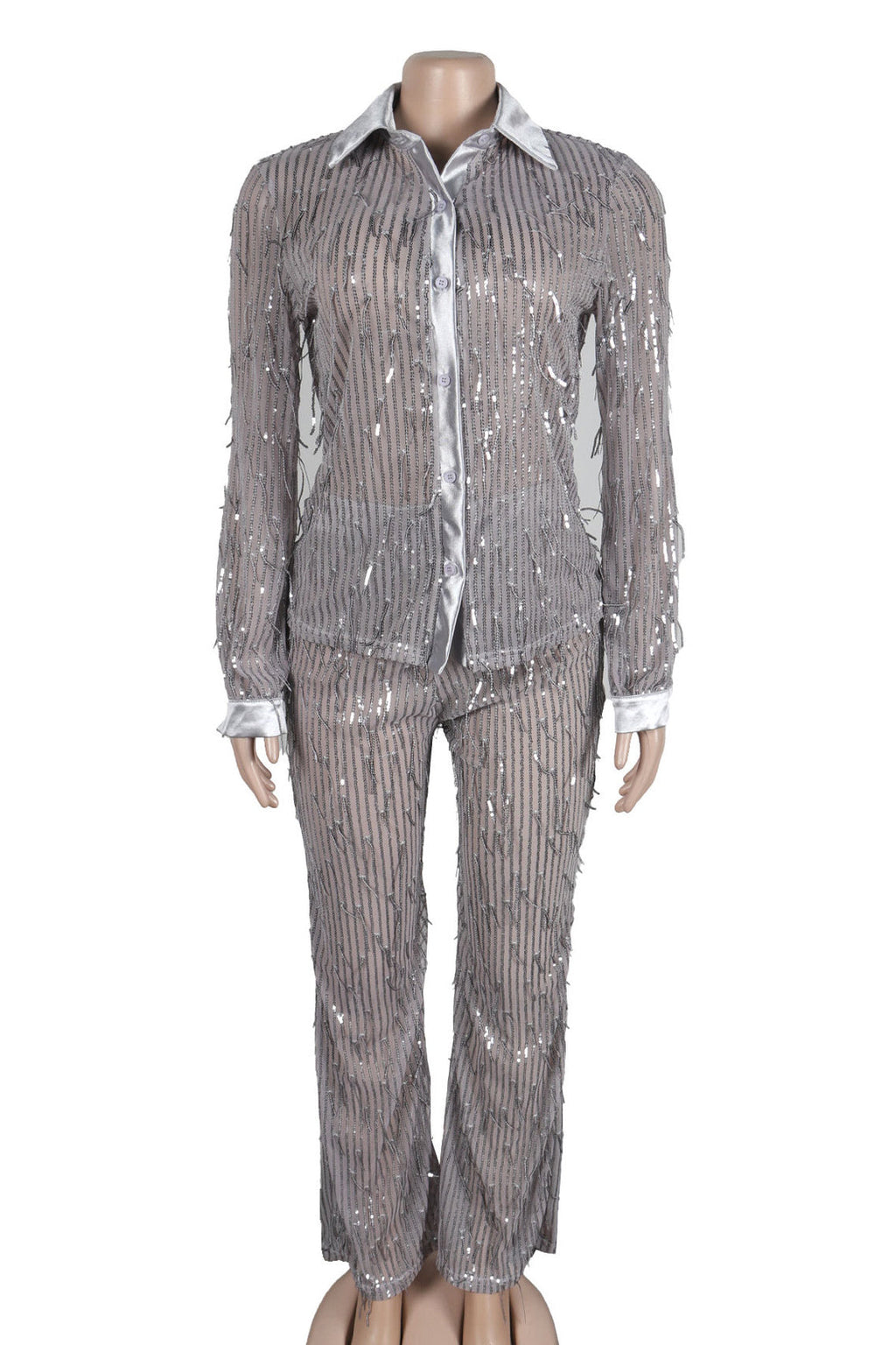 Sequin Shirt & Bell Bottom Pants Set Lavish Daily