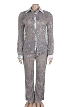 Sequin Shirt & Bell Bottom Pants Set Lavish Daily