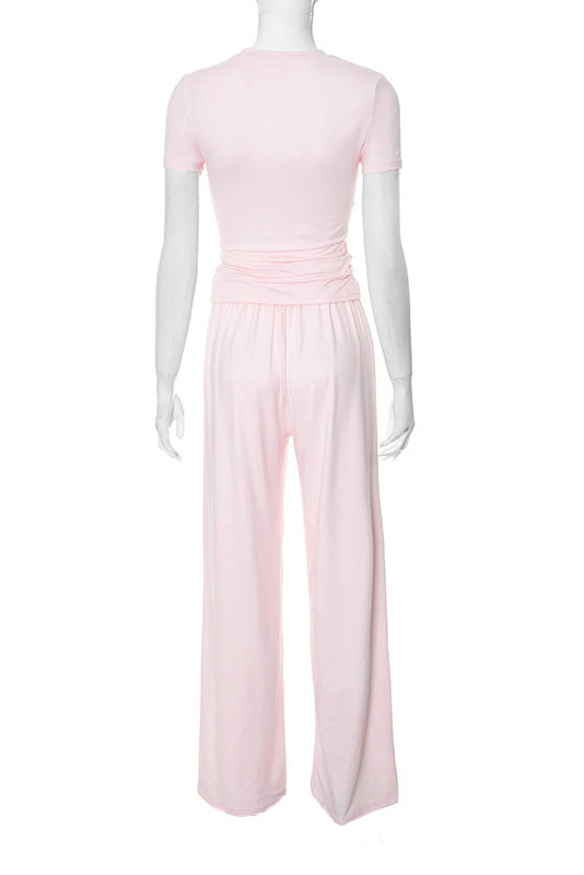 Casual Solid Round-Neck Short Sleeve Set Lavish Daily