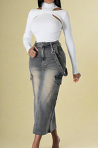 Pocket Maxi Denim Skirts Lavish Daily