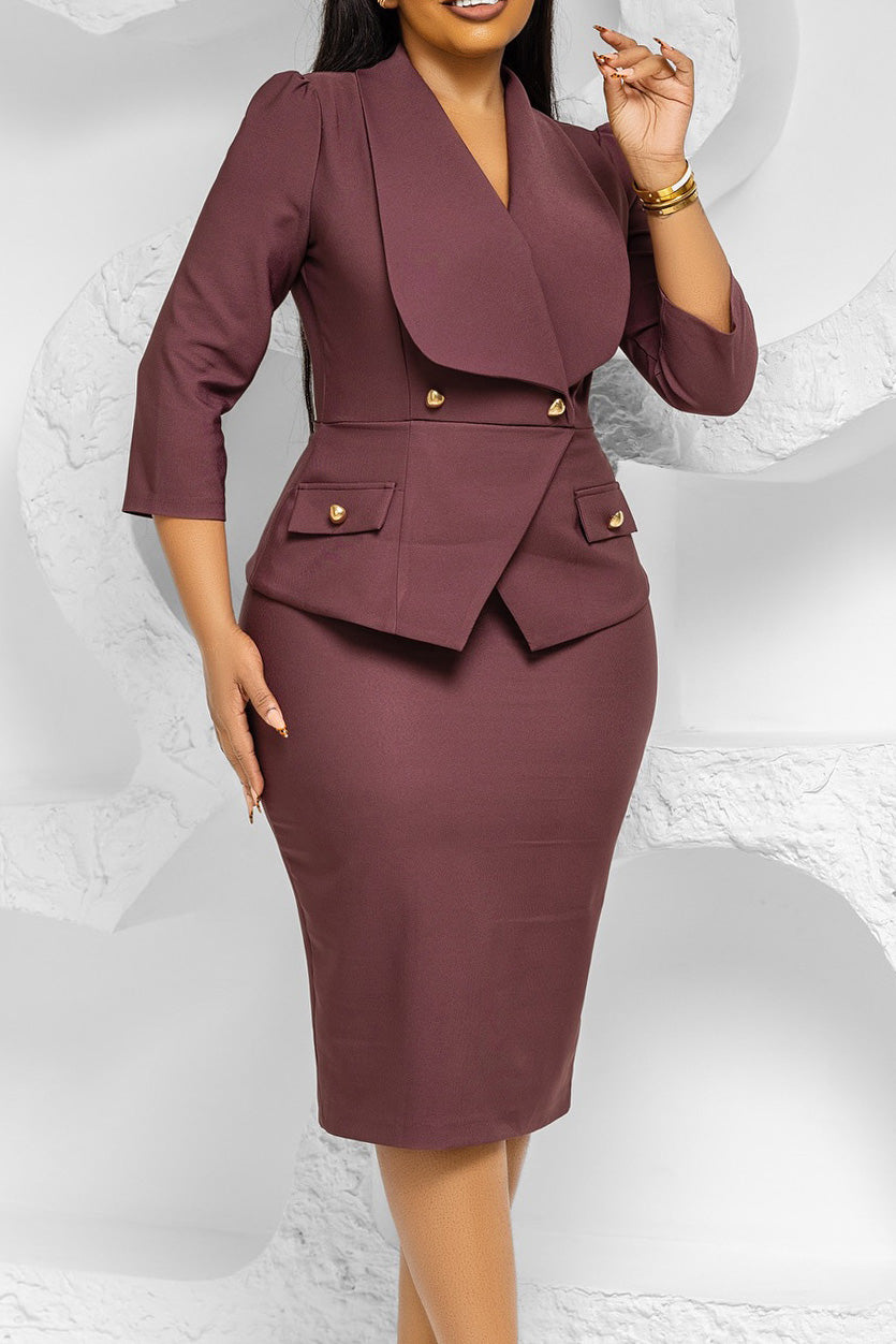 Collar Peplum Button-Front Dress Lavish Daily