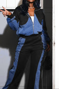 Denim Patchwork Jacket & Long Pant Set Lavish Daily