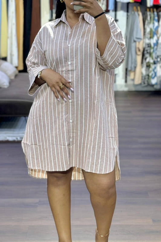 Oversized Striped Button-Down Shirt Dress Lavish Daily