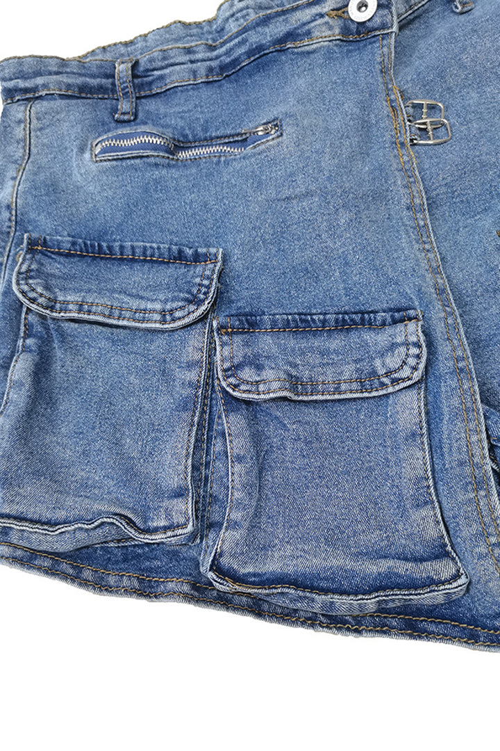 Asymmetrical Cargo Denim Skirts Lavish Daily