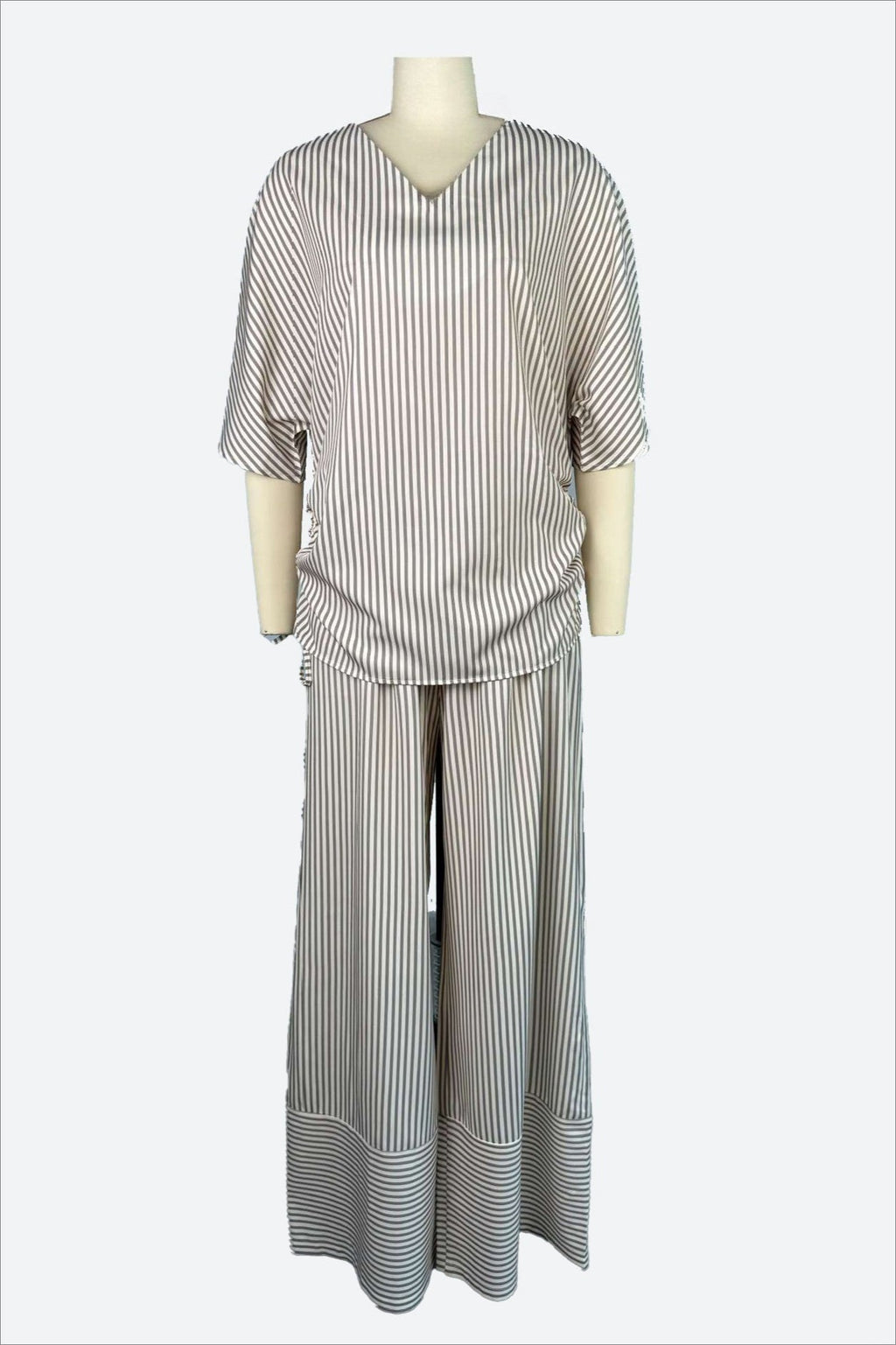 Striped Half Sleeve Top & Wide Leg Pants Set Lavish Daily