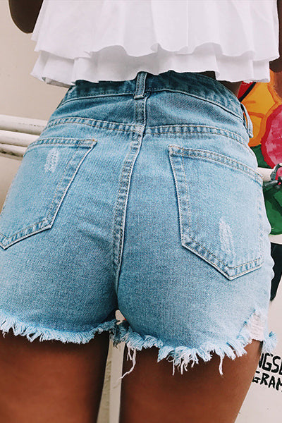 High Waist Ripped Denim Shorts Lavish Daily