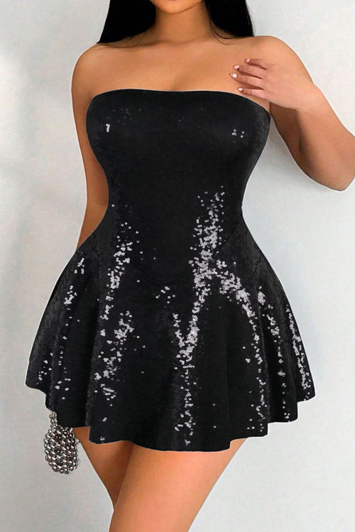 Black Sequin Strapless Mini Dress Lavish Daily
