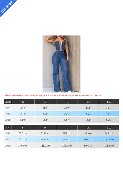 Strapless Backless Slim Denim Jumpsuit Lavish Daily