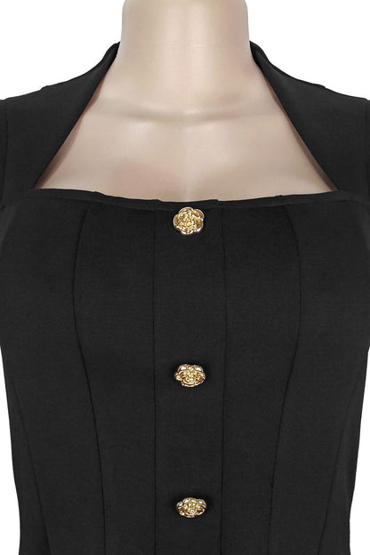 Square Neck Button Front Pleated Mini Dress Lavish Daily