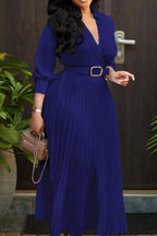 Solid Color Cinched Waist Pleated Long Dress Lavish Daily