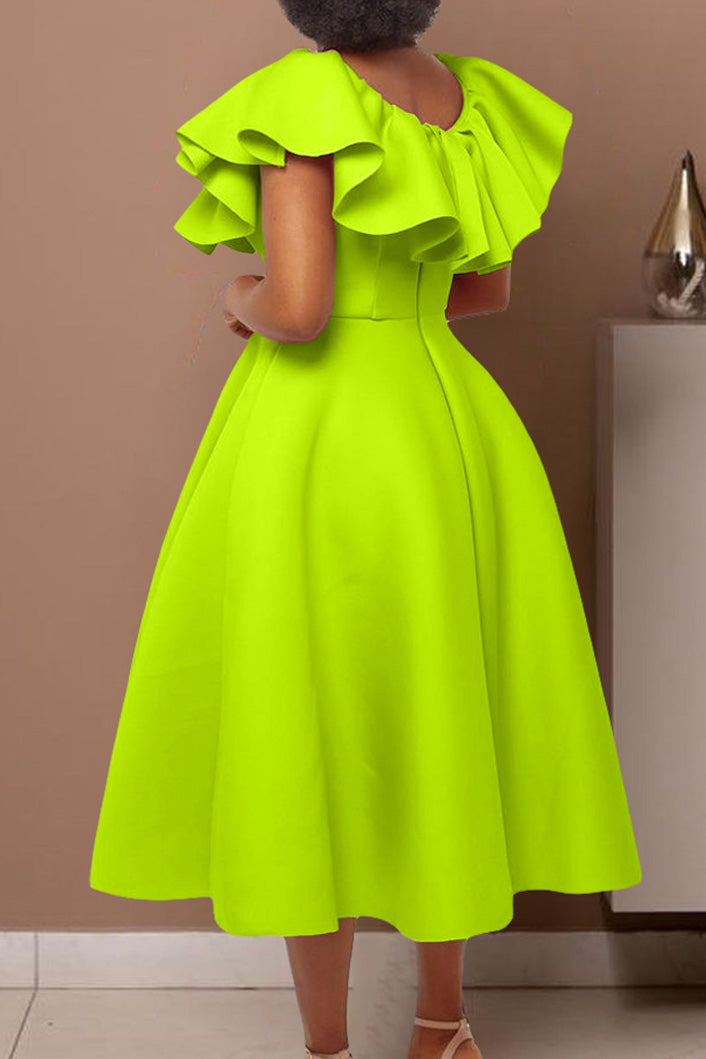 Ruffle Trim Short Sleeve A Line Dress Lavish Daily