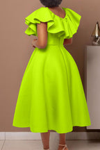 Ruffle Trim Short Sleeve A Line Dress Lavish Daily