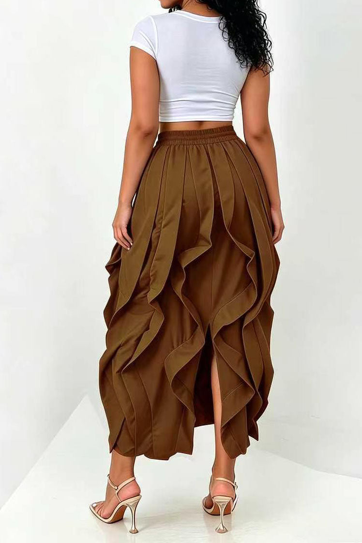 Cascading Ruffle Midi Skirt Lavish Daily