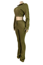 Fleece Crop Top and Flare Pants Set Lavish Daily