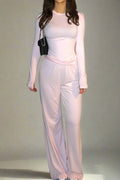 Solid Round-Neck Wide-Leg Lounge Set Lavish Daily