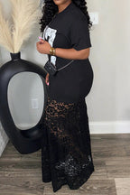 Round Neck Printed Lace Splice Maxi Dress Lavish Daily