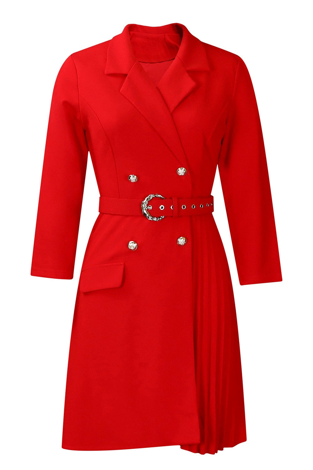 Pleated Patchwork Midi Blazer Dress Lavish Daily