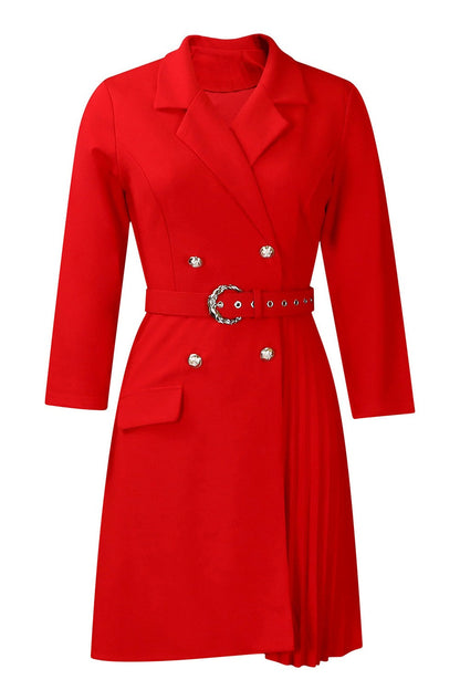 Pleated Patchwork Midi Blazer Dress Lavish Daily