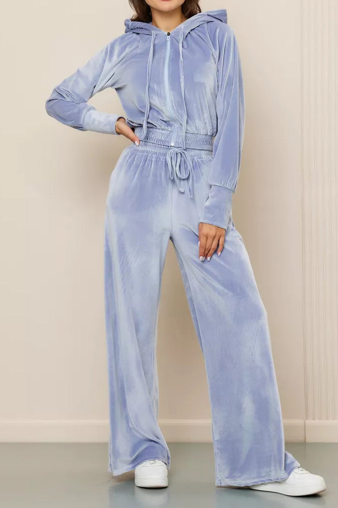 Velvet Hooded Zip Sweatshirt & Pants Set Lavish Daily