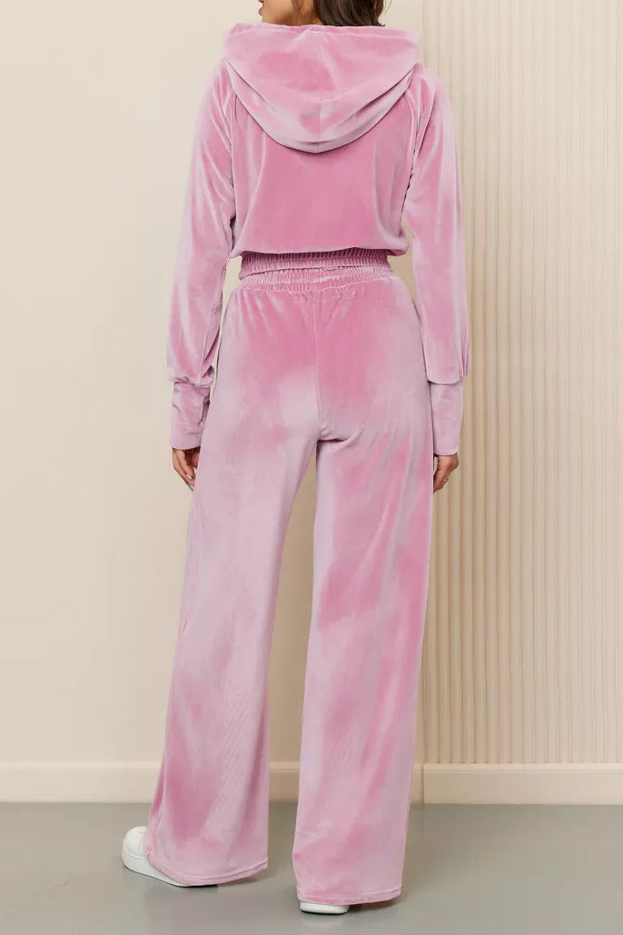Velvet Hooded Zip Sweatshirt & Pants Set Lavish Daily